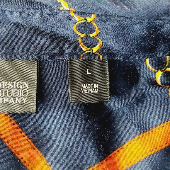 7th Avenue Design New York & Company Blue Chain Square Button Down Shirt P3039 - Picture 6 of 9